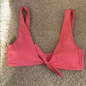 (S) Bubblegum Pink Ribbed Tie Front Bikini Top